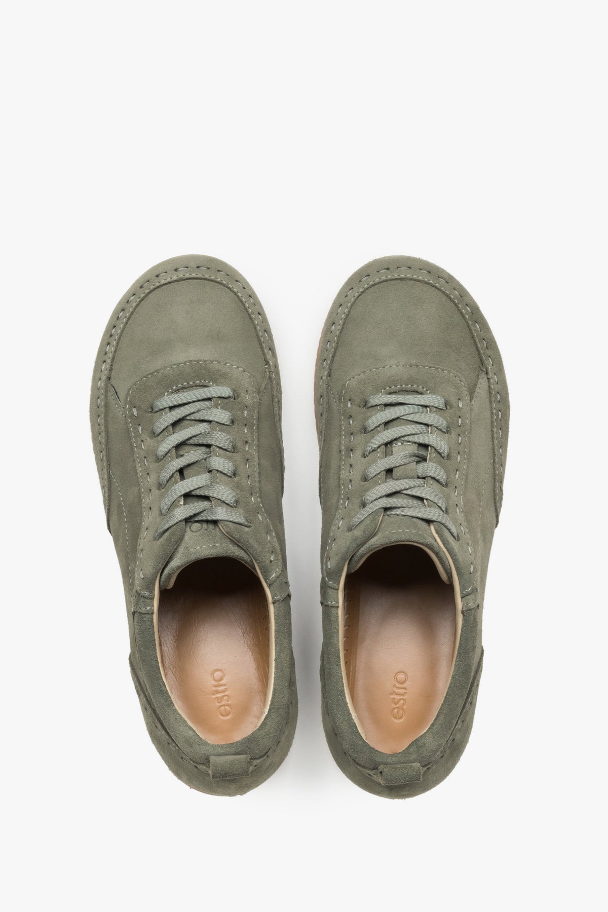 Estro women's barefoot sneakers, olive, crafted from Premium natural Italian velour.