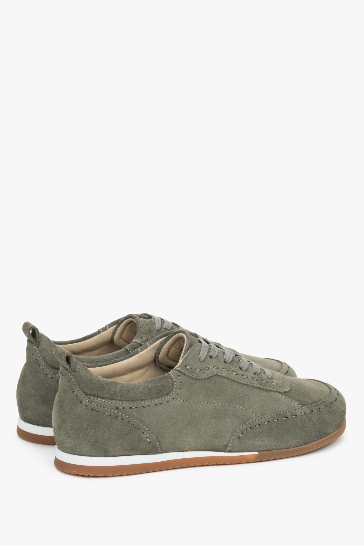 Made of Premium natural Italian velour, Estro olive women's barefoot sneakers.