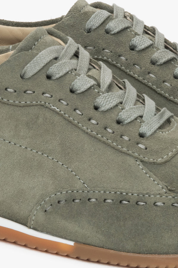 Olive Estro women's barefoot sneakers, crafted from Premium natural Italian velour.