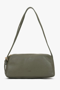 Olive women's oblong shoulder bag made of pebbled premium Italian genuine leather