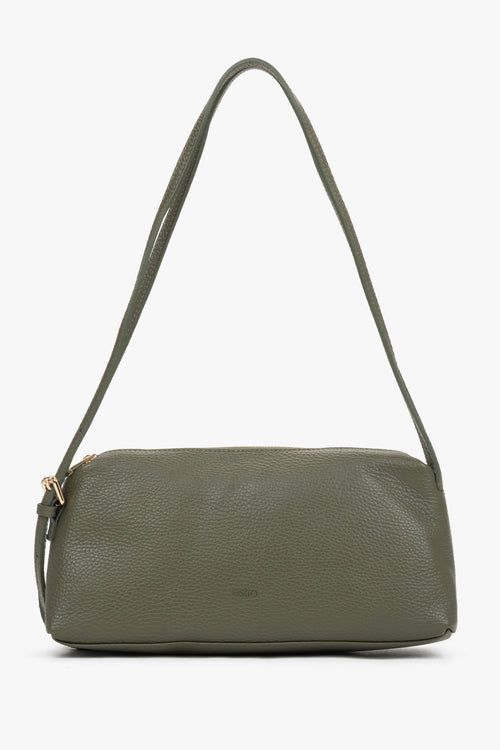 Olive women's oblong shoulder bag made of pebbled premium Italian genuine leather