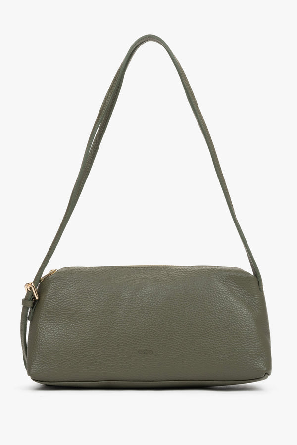 Olive women's oblong shoulder bag made of pebbled premium Italian genuine leather