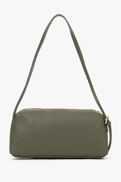 Elegant olive women's shoulder bag made of premium Italian pebbled leather.