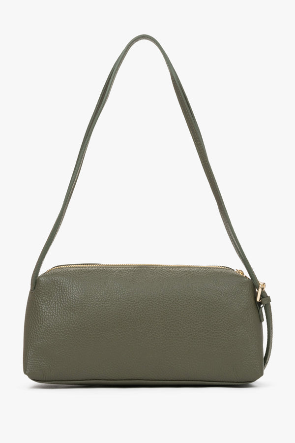 Elegant olive women's shoulder bag made of premium Italian pebbled leather.