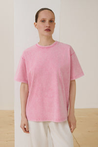 Women's Pink Washed-Effect Boxy-Style Cotton T-shirt Estro ER00119729.