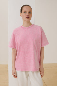 Women's Pink Washed-Effect Boxy-Style Cotton T-shirt Estro ER00119729.