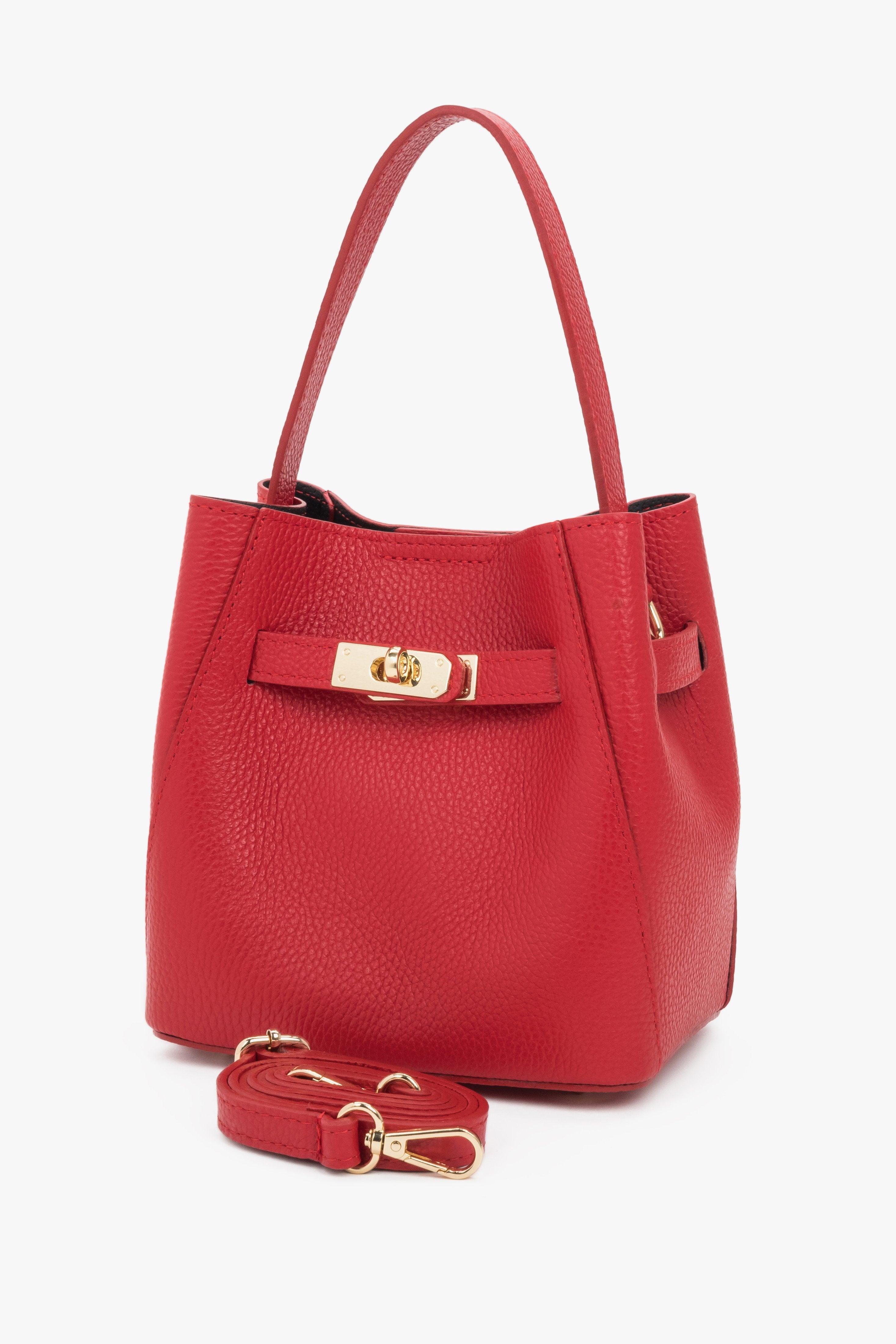 Elegant red satchel handbag made of premium Italian genuine leather.