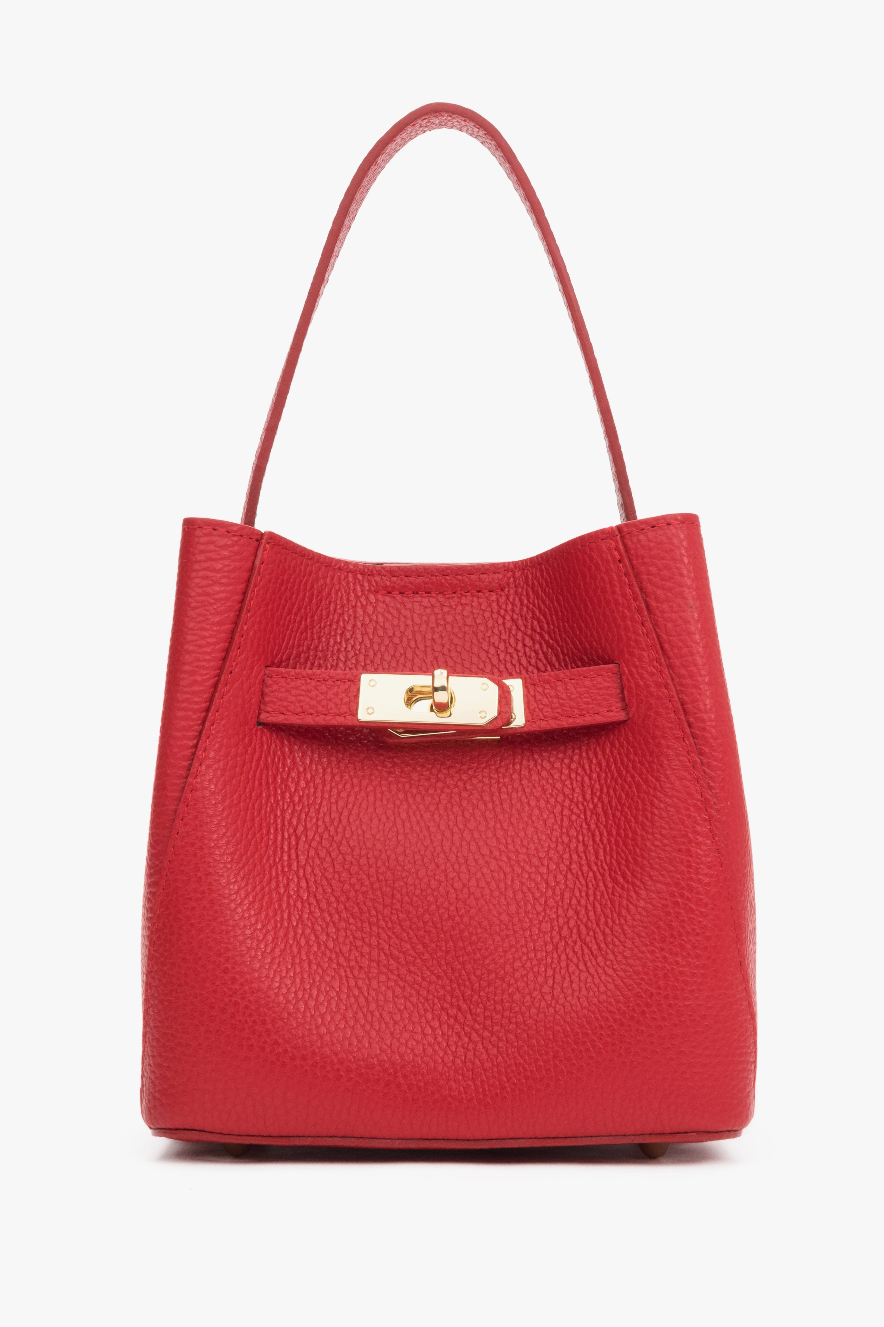 Handy red women’s satchel bag made of premium Italian genuine leather.