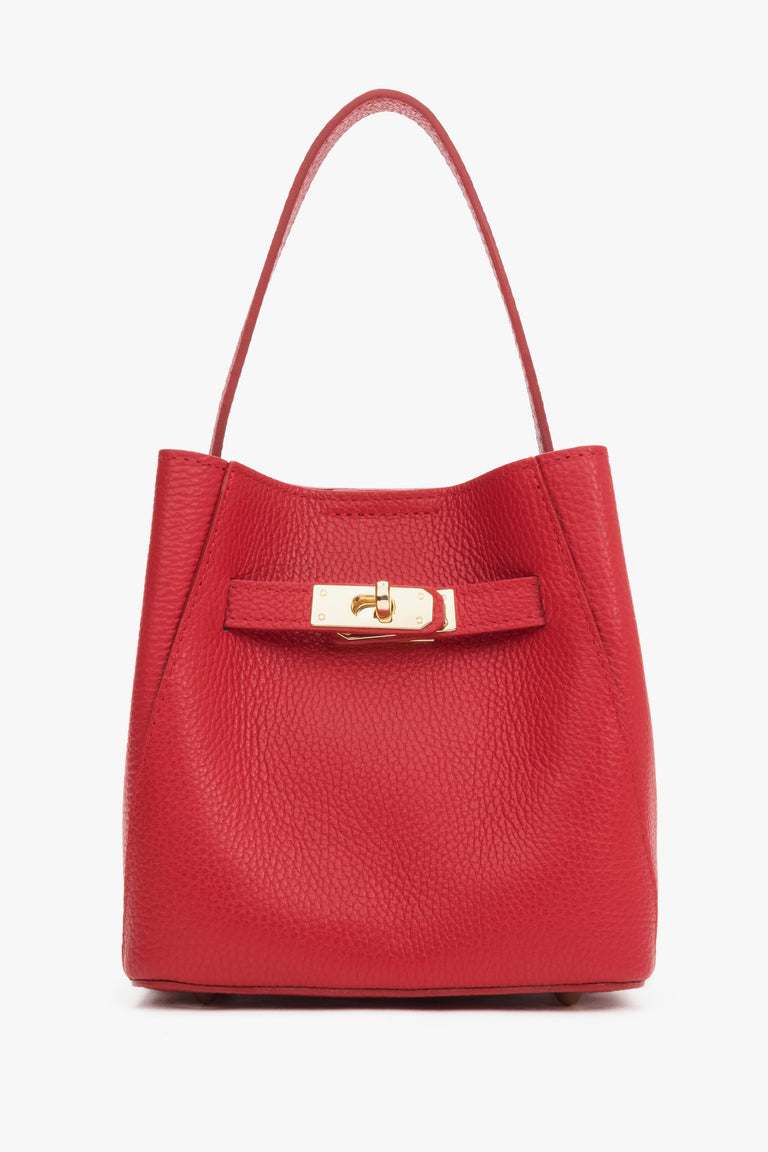 Handy red women’s satchel bag made of premium Italian genuine leather.