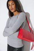 Women's Red Oblong Shoulder Bag made of Pebbled Italian Leather Estro ER00120581.