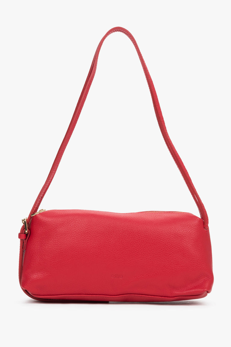 Red women's oblong shoulder bag made of pebbled premium Italian genuine leather