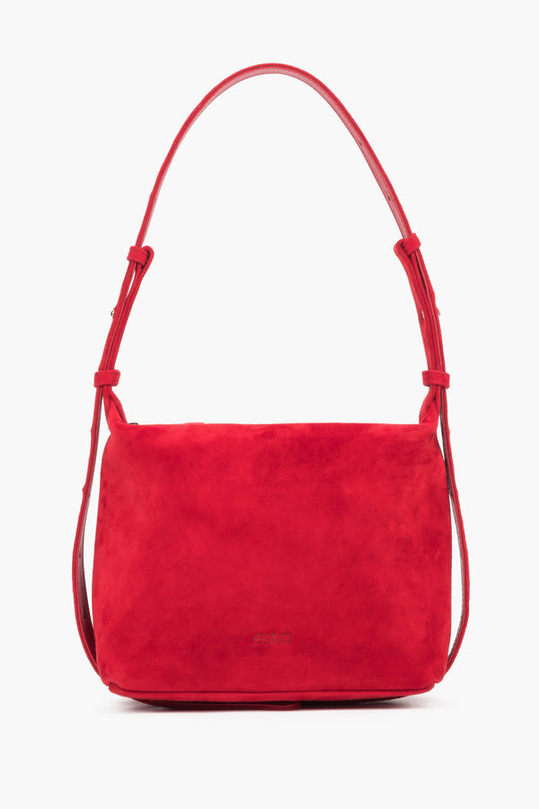 Women's Red Shoulder Bag made of Soft Genuine Velour Estro ER00119885.