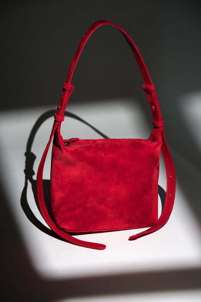 Women's Red Shoulder Bag made of Soft Genuine Velour Estro ER00119885.