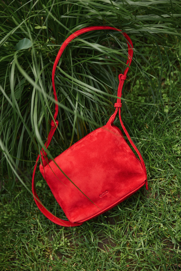 Women's Red Shoulder Bag made of Soft Genuine Velour Estro ER00119885