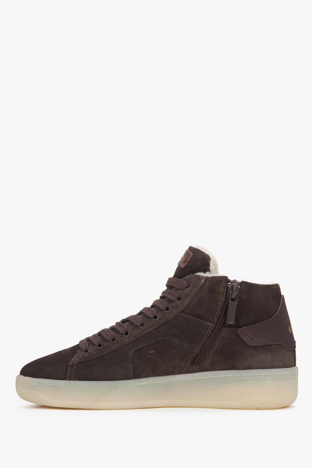 Stylish and unique, these women’s Italian velour high-top sneakers in saddle brown are by Estro - shoe profile.