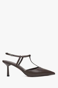 Women's Saddle Brown Leather Stiletto Slingbacks with Pointed Toe Estro ER00117181.