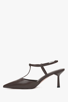 Women's pointed toe slingbacks in saddle brown leather.