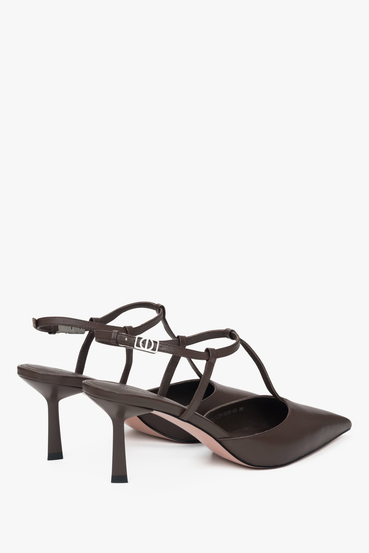Sleek saddle brown slingbacks with stiletto heel and pointed toe.