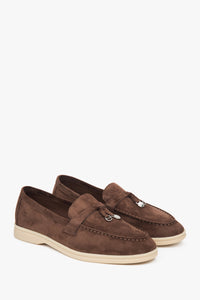Saddle brown velour women's slip on loafers.