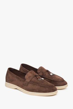 Saddle brown velour women's slip on loafers.