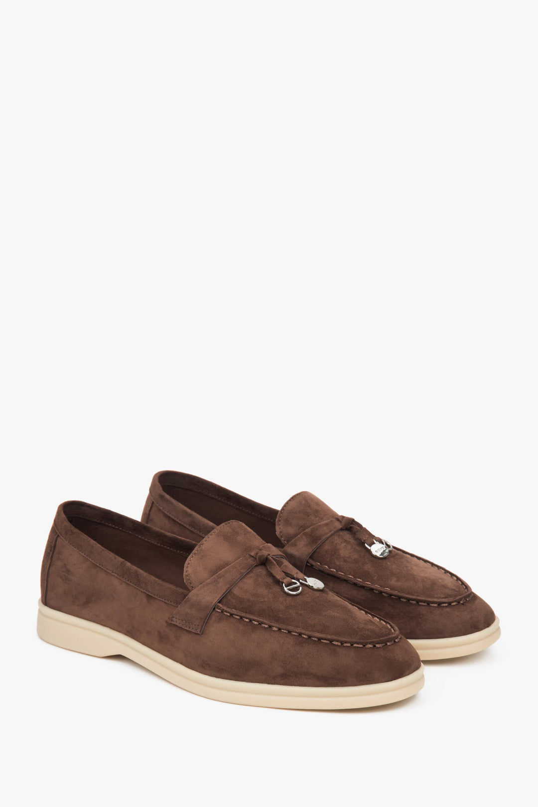 Saddle brown velour women's slip on loafers.