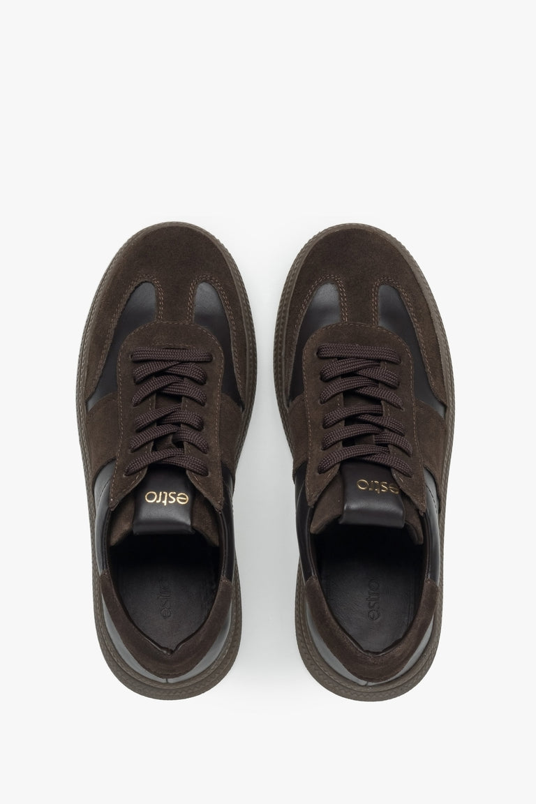 Women's Low-Top Sneakers: Saddle Brown, Velour by Estro - presentation from the top.