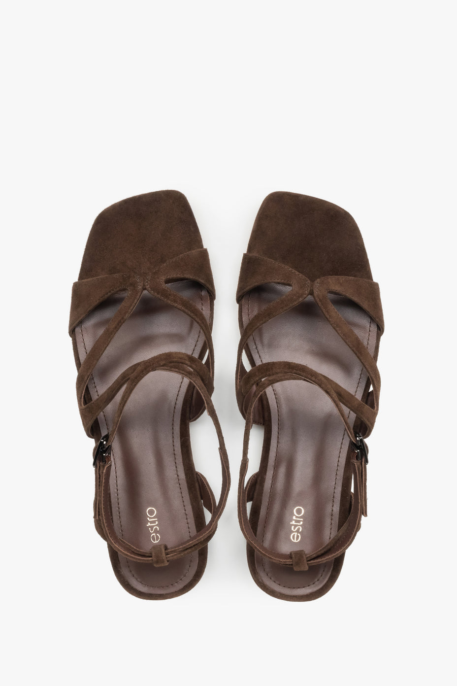 Top view of Estro sandals with saddle brown straps.