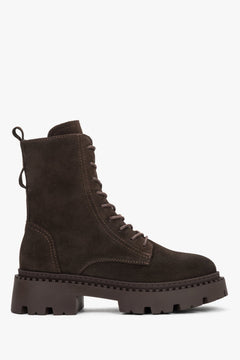 Women's Saddle Brown Ankle Boots made of Genuine Italian Velour Estro ER00116562.