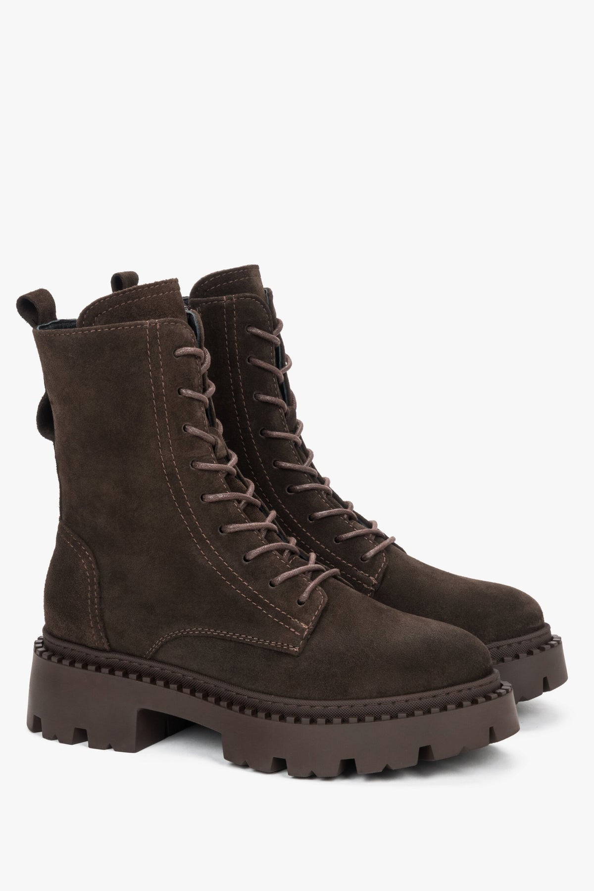 Stylish Women's Saddle Brown Italian Velour Ankle Boots by Estro - close-up on a toeline.