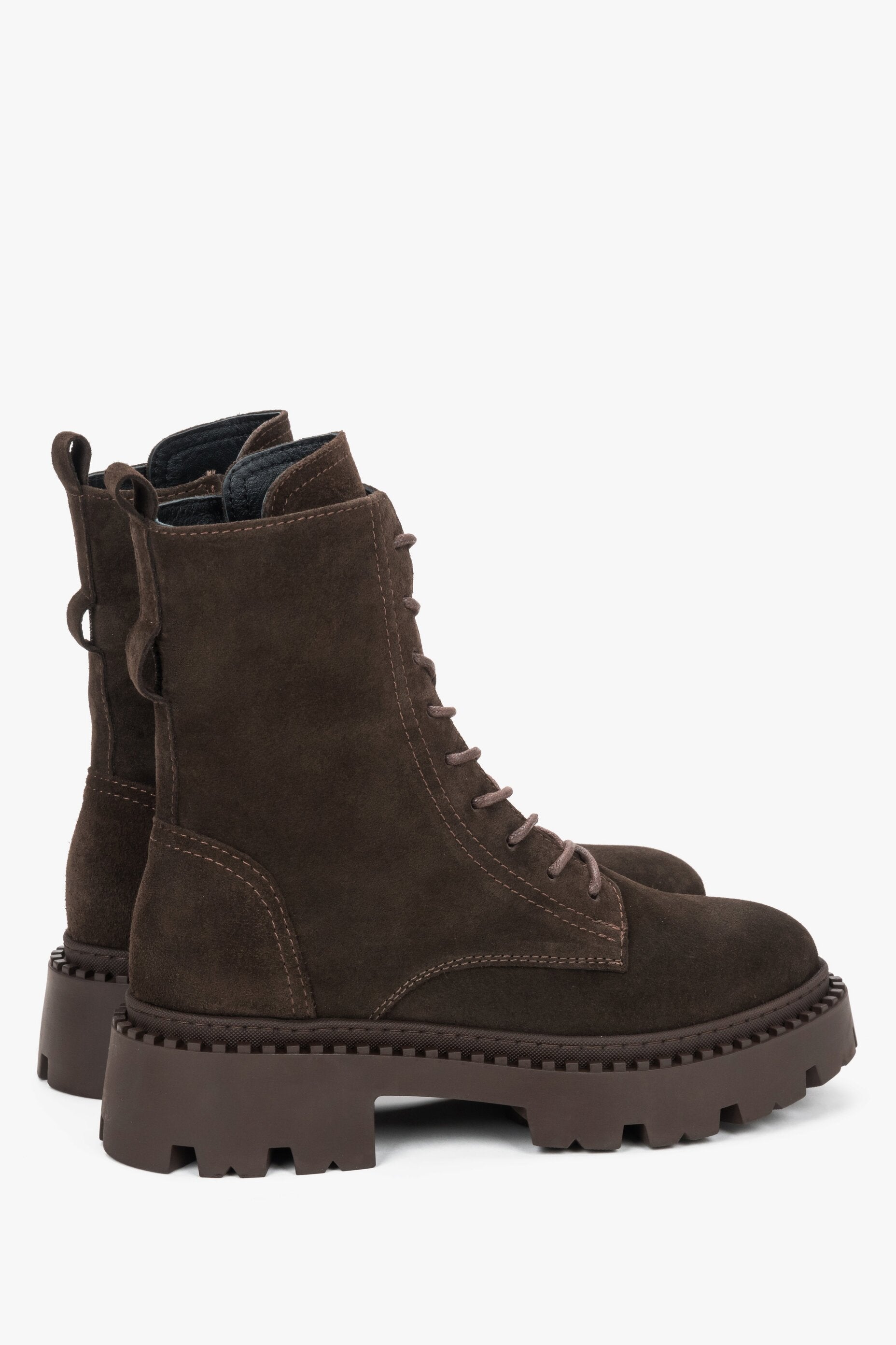 Women's Saddle Brown Ankle Boots Made of Genuine Italian Velour by Estro.