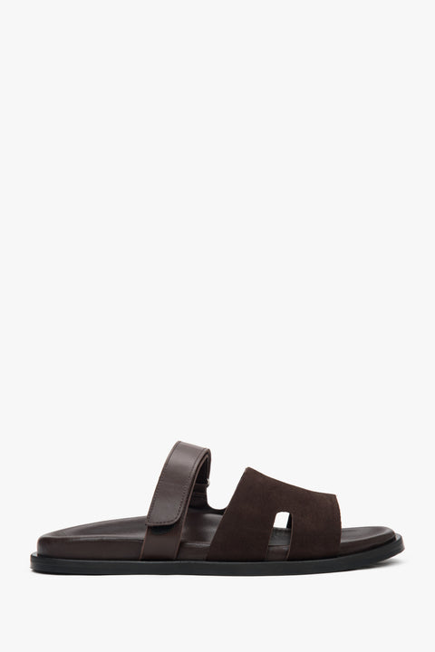 Women's Saddle Brown Velour & Leather Slide Sandals Estro ER00117388.