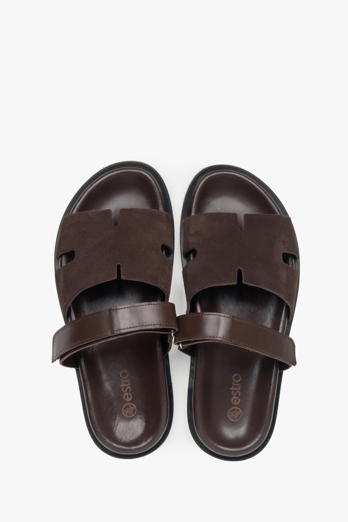 Saddle brown women's slide sandals, a beautiful blend of natural leather and plush velour. 
