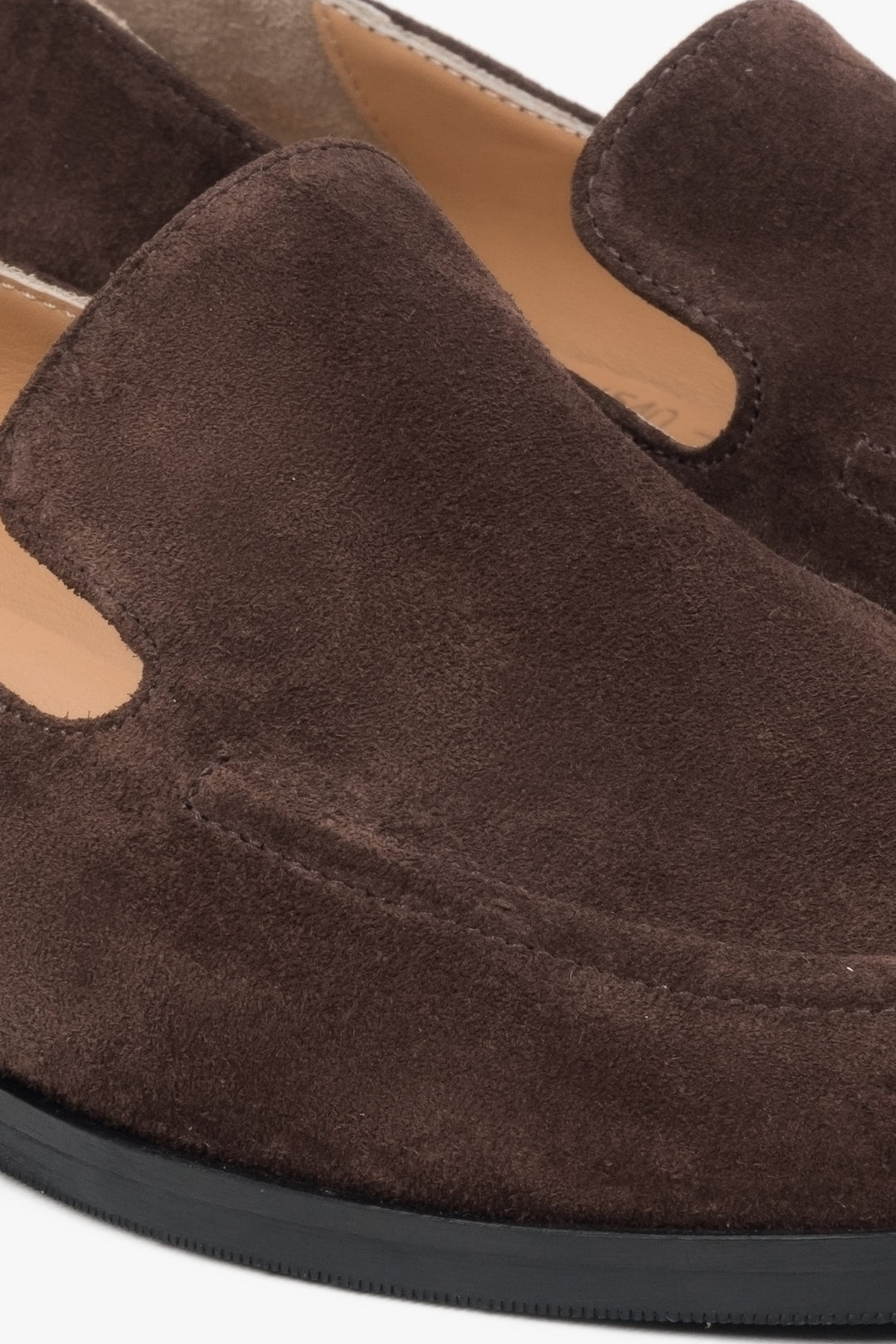 Dark brown genuine velour loafers for women.