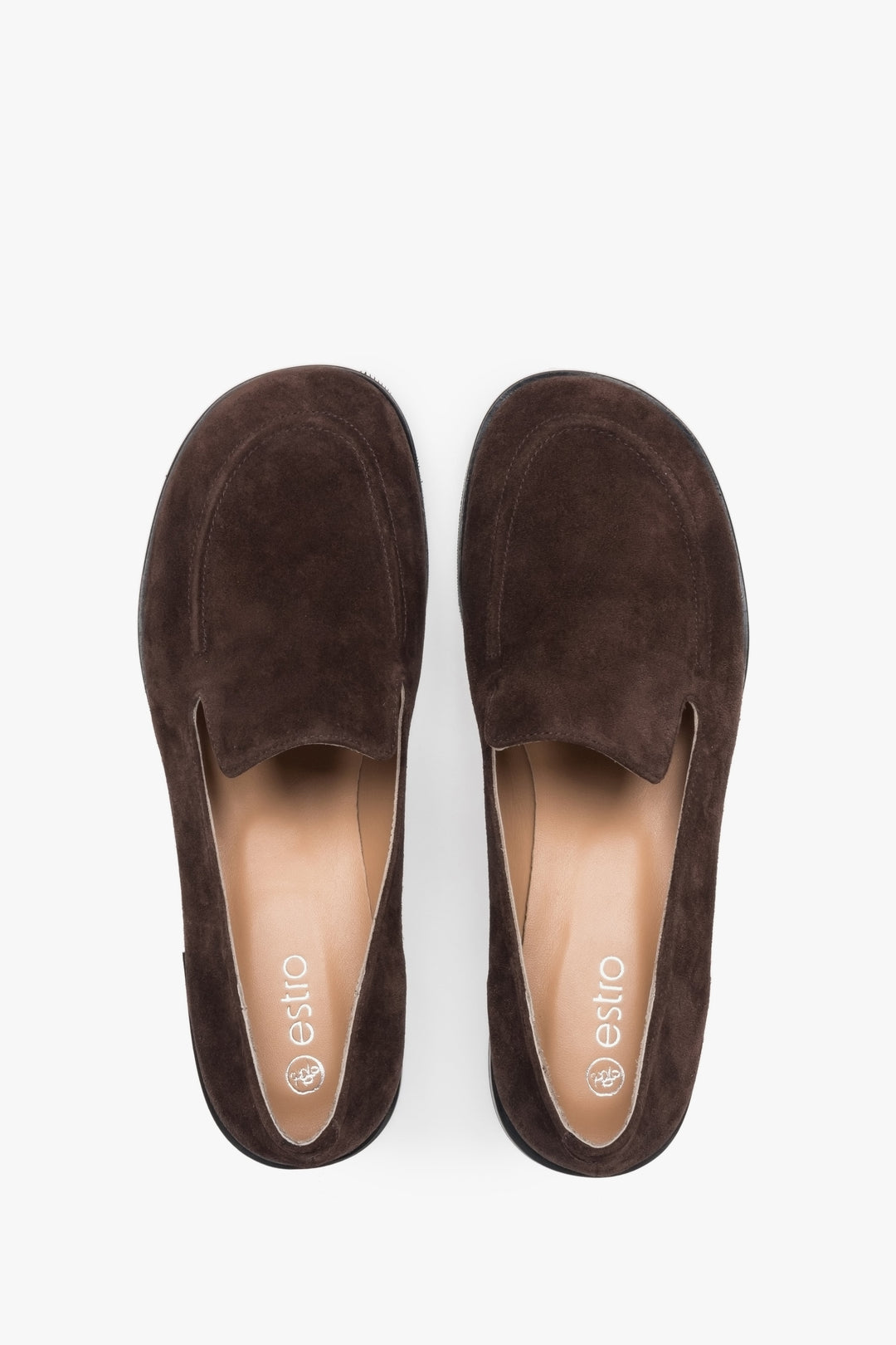 Classic women's loafers in dark brown velour.