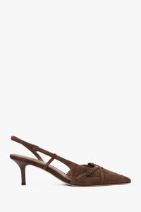 Women's Saddle Brown Velour Low-Heeled Slingbacks Estro ER00117175.