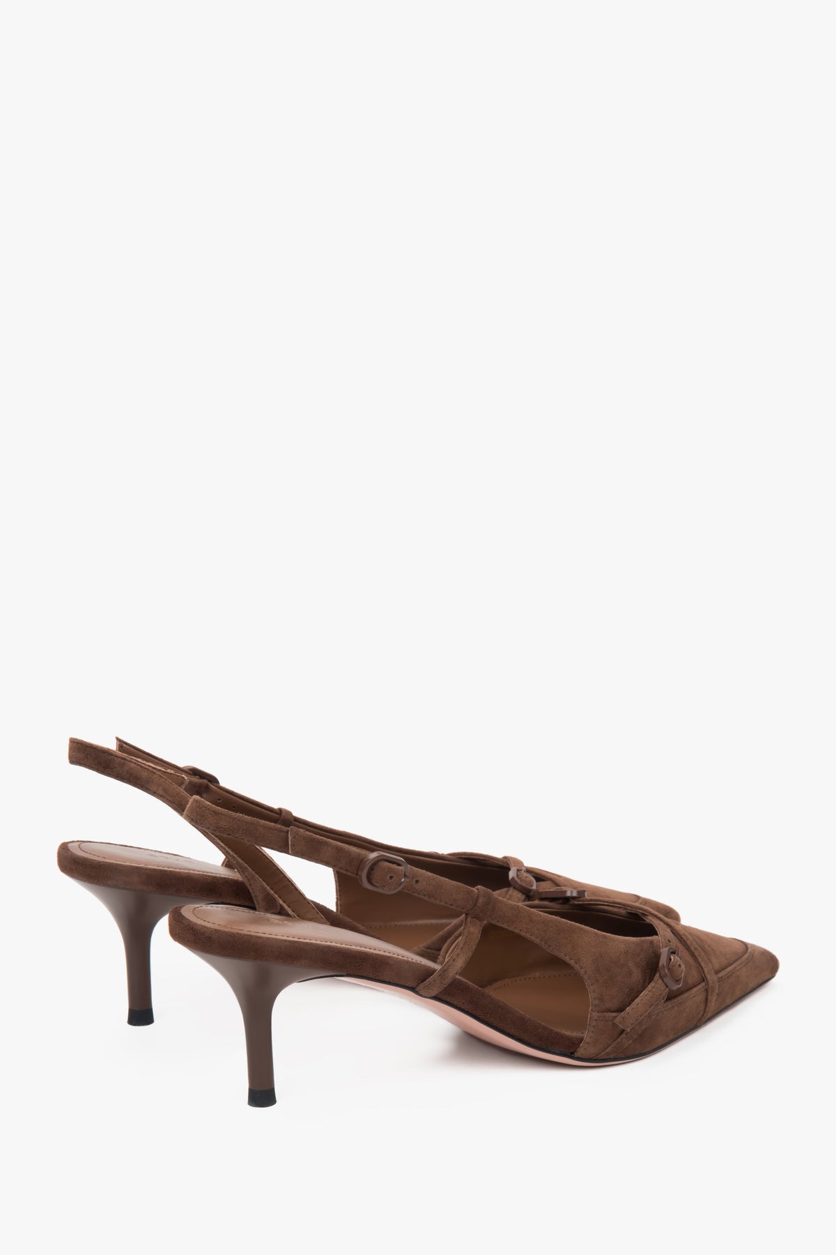 Estro saddle brown low heel slingback shoes for women.