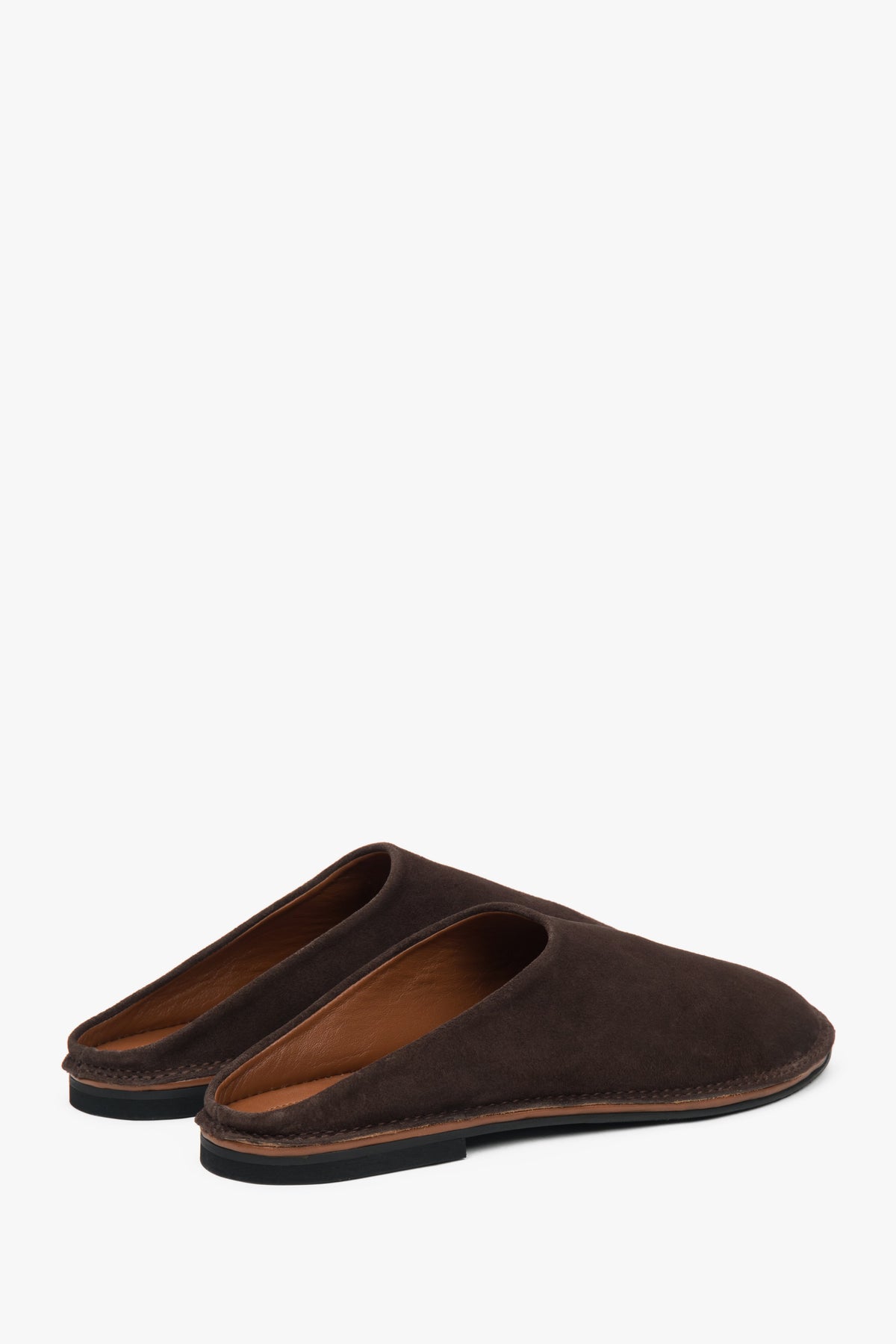 Delicate saddle brown velour mules for women, perfect for adding a touch of elegance to any outfit.
