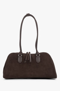 Women's Saddle Brown Velour Shoulder Bag with Long Handles Estro.