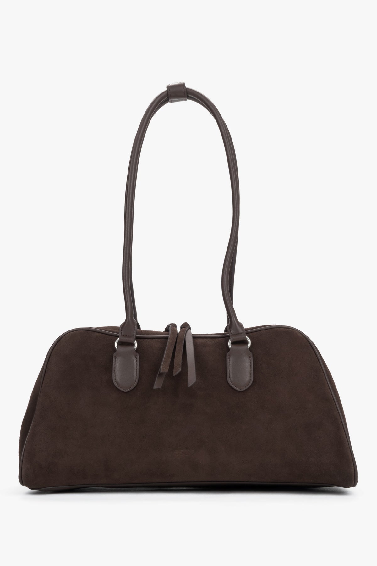 Women's Saddle Brown Velour Shoulder Bag with Long Handles Estro.