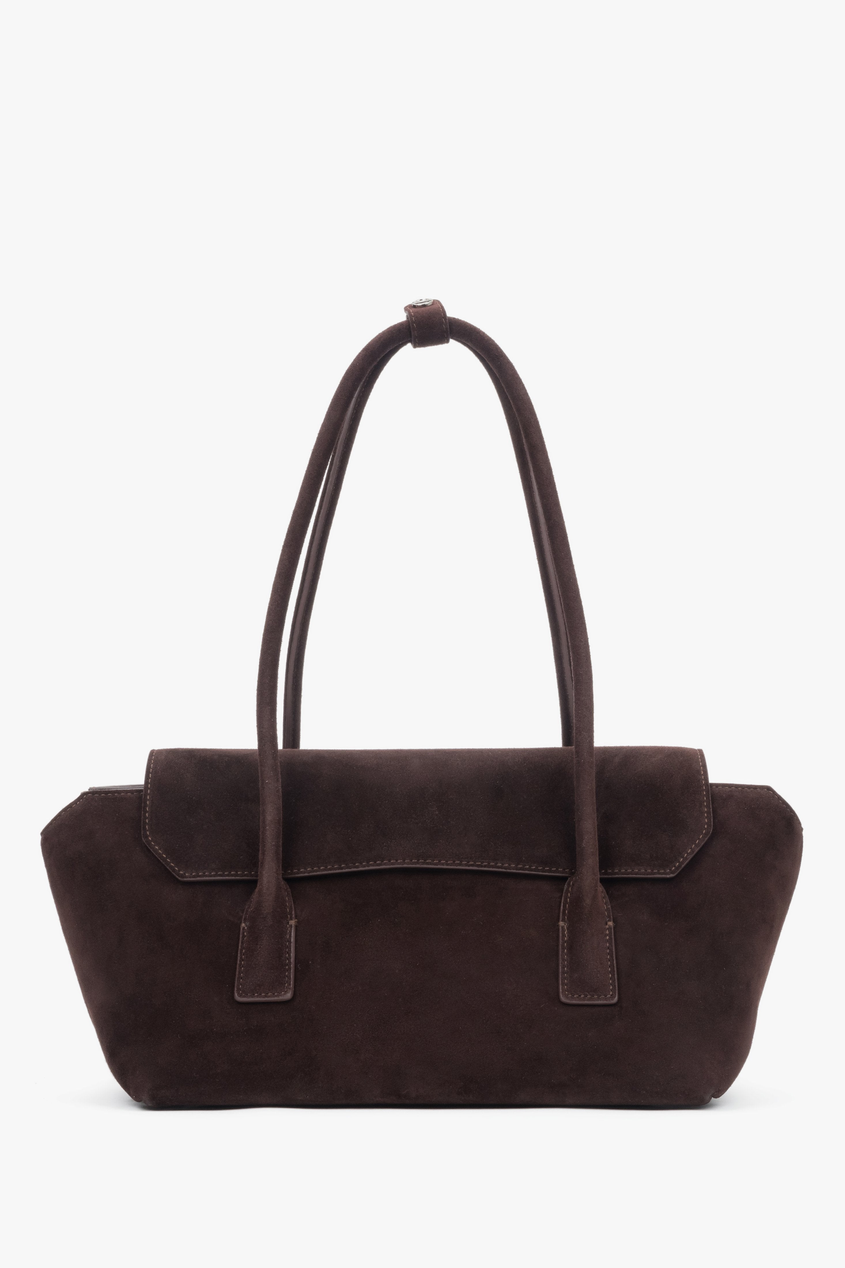 Women's Saddle Brown Velour Shoulder Bag with Long Handles Estro ER00118031.