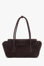 Women's Saddle Brown Velour Shoulder Bag with Long Handles Estro ER00118031.