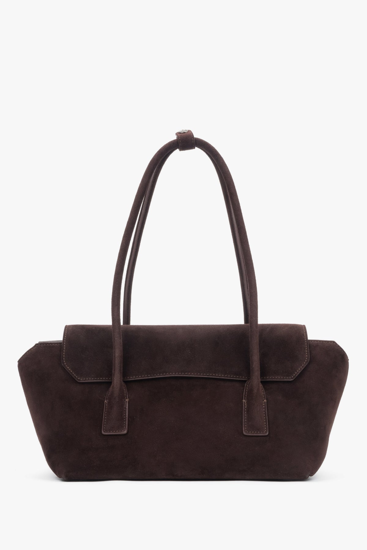 Women's Saddle Brown Velour Shoulder Bag with Long Handles Estro ER00118031.