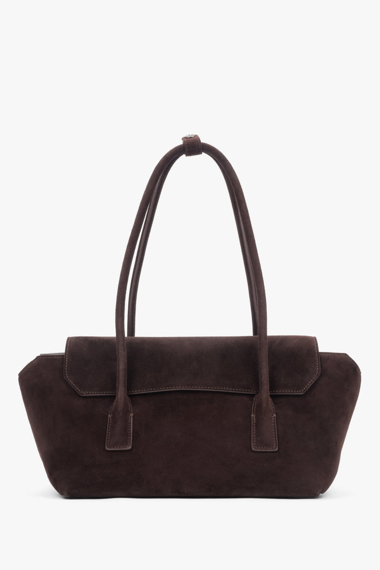 Women's Saddle Brown Velour Shoulder Bag with Long Handles Estro ER00118031.