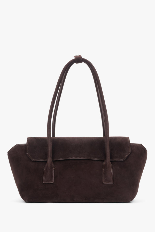 Women's Saddle Brown Velour Shoulder Bag with Long Handles Estro ER00118031.