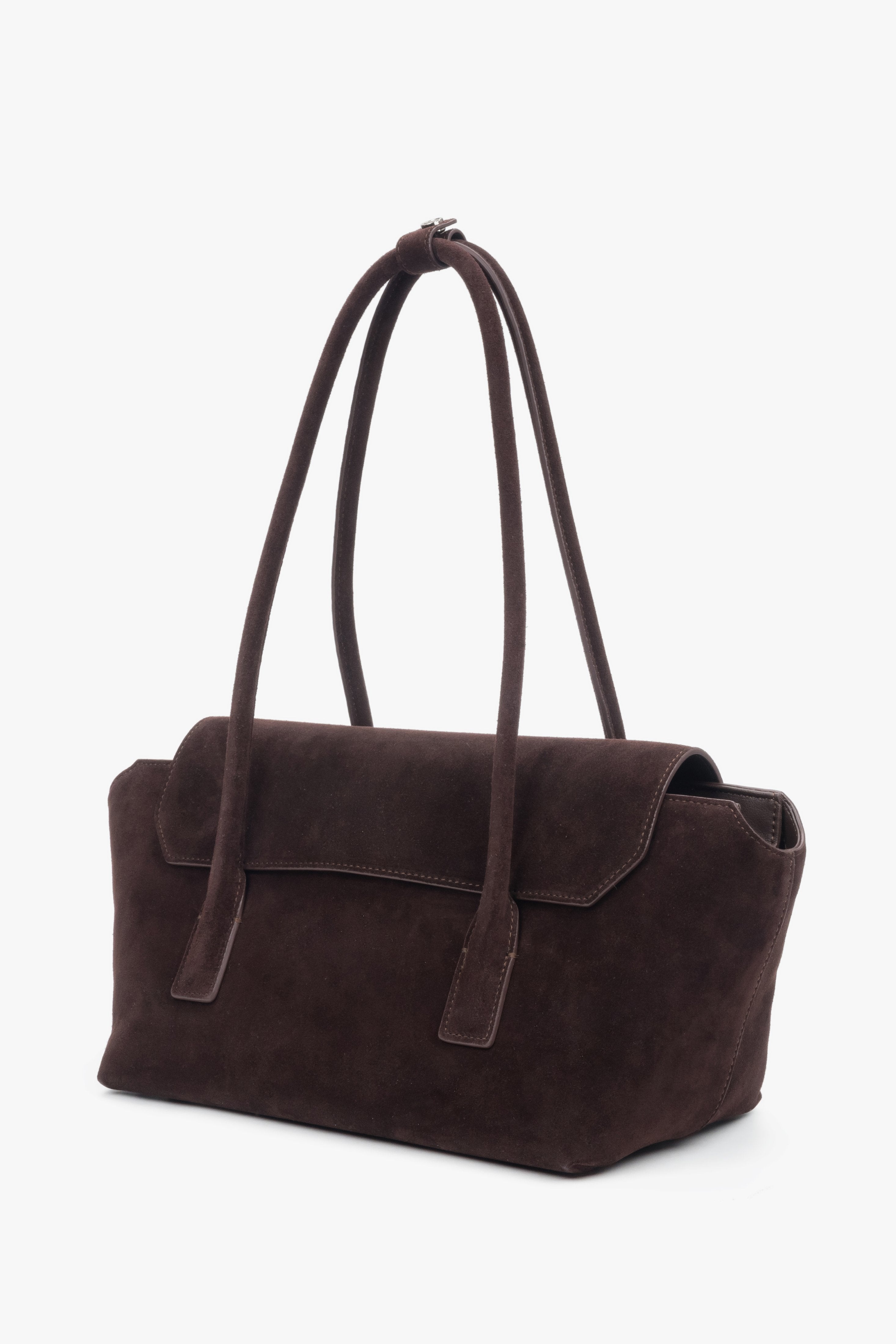 Dark brown velour women’s shoulder bag with long handles by Estro.