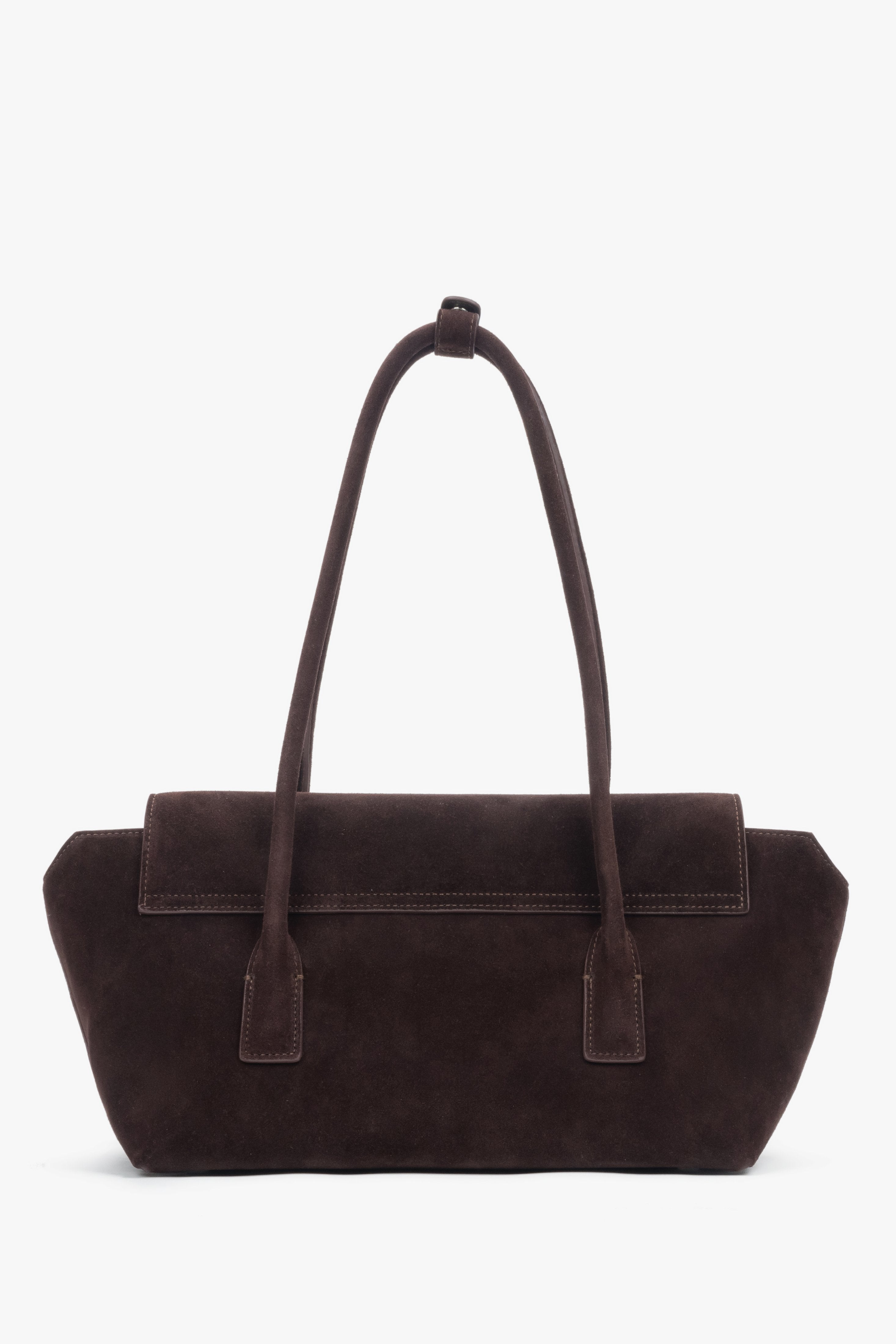 Women’s dark brown velour shoulder bag with long handles, Estro.