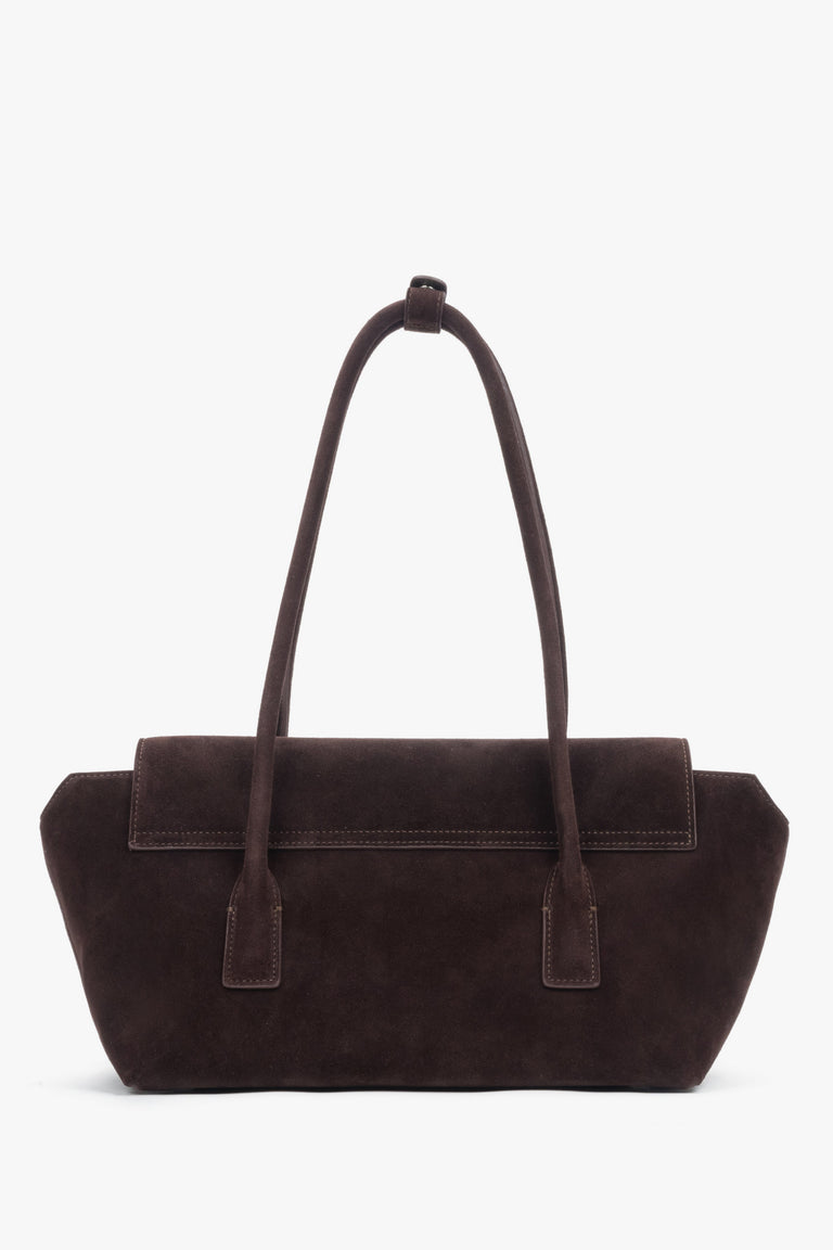 Women’s dark brown velour shoulder bag with long handles, Estro.