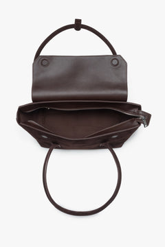 Dark brown velour women’s shoulder bag with long handles, Estro.