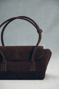 Dark brown velour women’s shoulder bag with long handles by Estro.