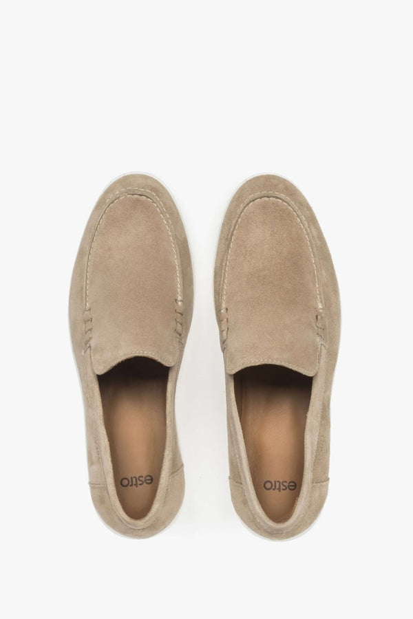 Women's Loafers Made from Sand Beige Suede Estro.